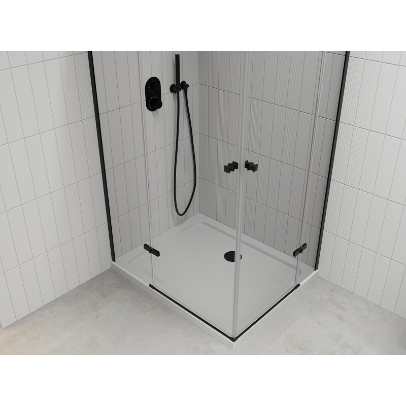 Mexen Roma Duo Duschkabine schwenkbar 100 x 90 cm, transparent, schwarz + Duschwanne Flat - 854-100-090-70-02-4010B