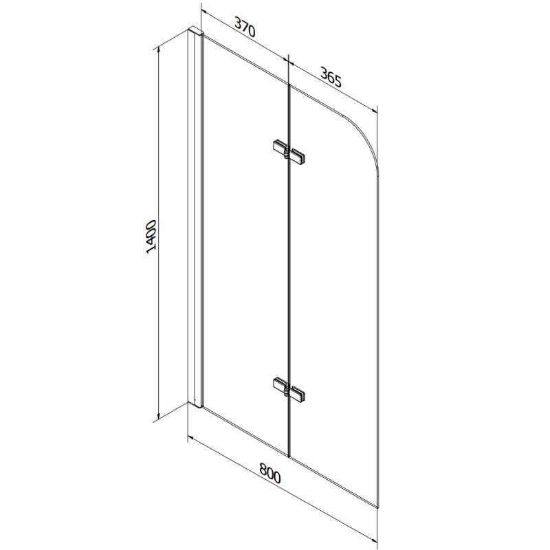 Mexen Felix 2-flügelige Badewannenabtrennung 80 x 140 cm, Graphit, Chrom - 890-080-002-01-40