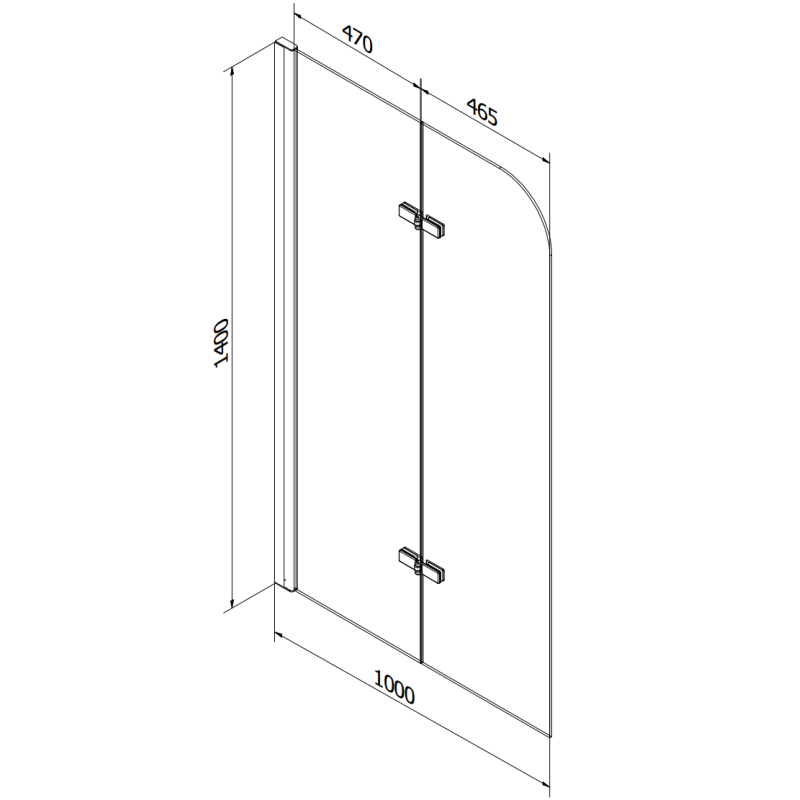 Mexen Cubik Rechteckige Badewanne 150 x 70 cm mit Verkleidung und 2-flügeliger 100 cm Sichtschutzwand, transparent, schwarz