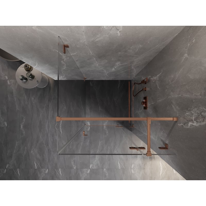 Mexen Lunar T Duschkabine schwenkbar rechts 90 x 90 cm, transparent, gebürstetes Kupfer - 834T-090-090-65-00-P