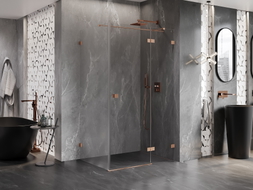 Mexen Lunar T Duschkabine schwenkbar rechts 100 x 80 cm, transparent, gebürstetes Kupfer - 834T-100-080-65-00-P