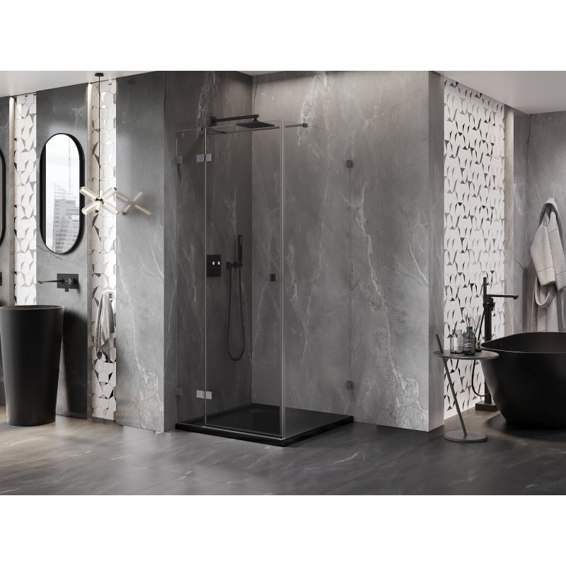 Mexen Lunar T Duschecke links öffnend 80 x 80 cm, transparent, gebürstet Gun Gray - 834T-080-080-66-00-L