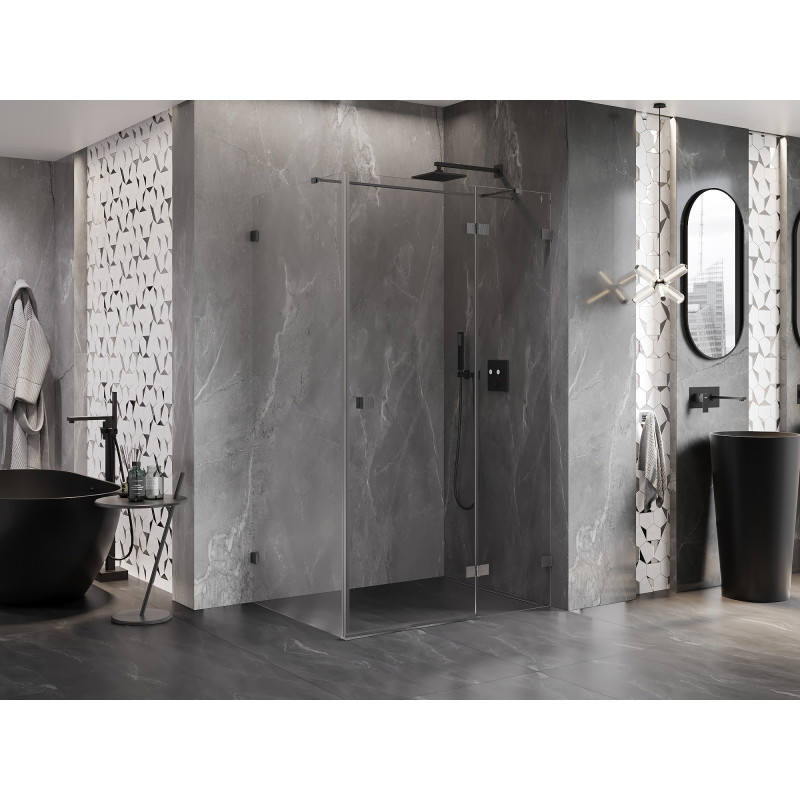 Mexen Lunar T Duschkabine schwenkbar rechts 75 x 80 cm, transparent, gun gray gebürstet - 834T-075-080-66-00-P