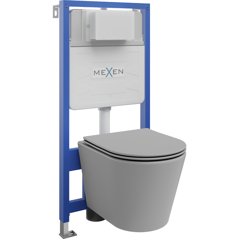 Mexen WC-Unterputzmontageset Felix Slim Rahmen mit WC Rico mit Absenk-Automatik, Hellgrau matt - 61030724061