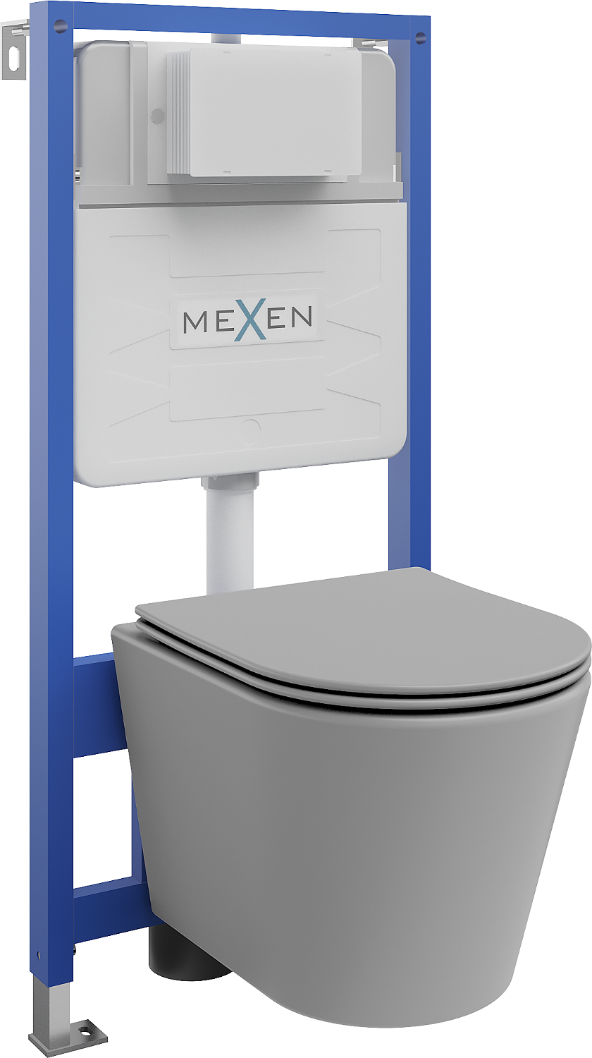 Mexen WC-Unterputzmontageset Felix Slim Rahmen mit WC Rico mit Absenk-Automatik, Hellgrau matt - 61030724061