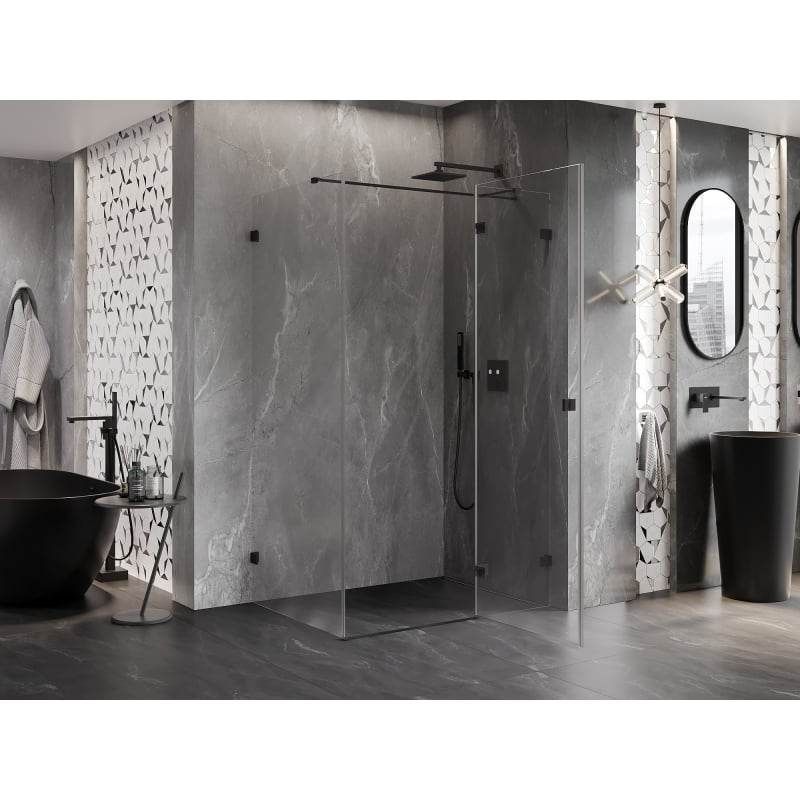 Mexen Lunar T rechte, aufklappbare Duschkabine 70 x 80 cm, transparent, schwarz - 834T-070-080-70-00-P