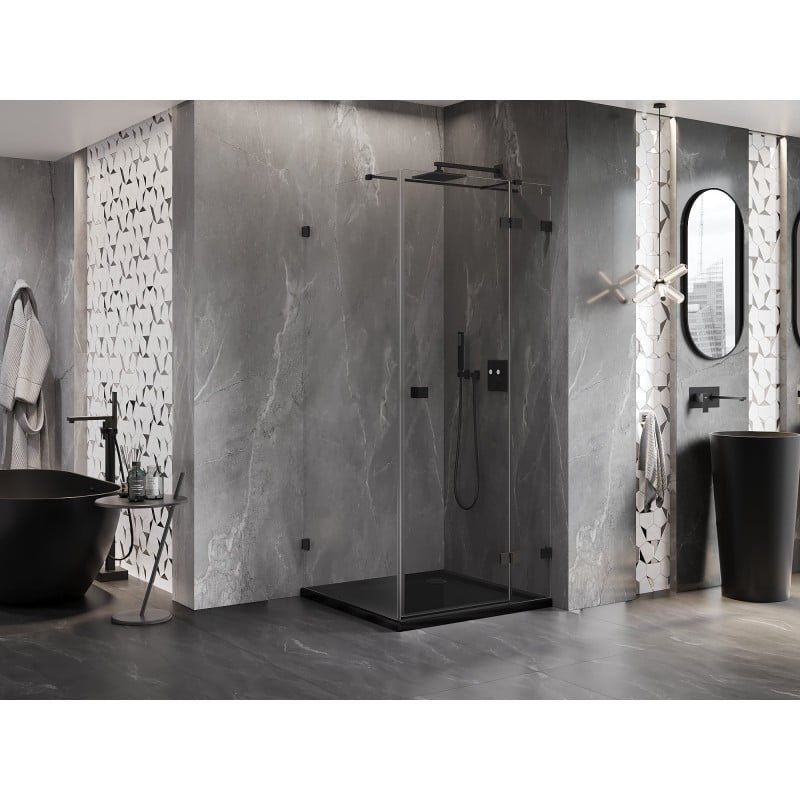 Mexen Lunar T rechte, schwenkbare Duschkabine 80 x 80 cm, transparent, schwarz - 834T-080-080-70-00-P