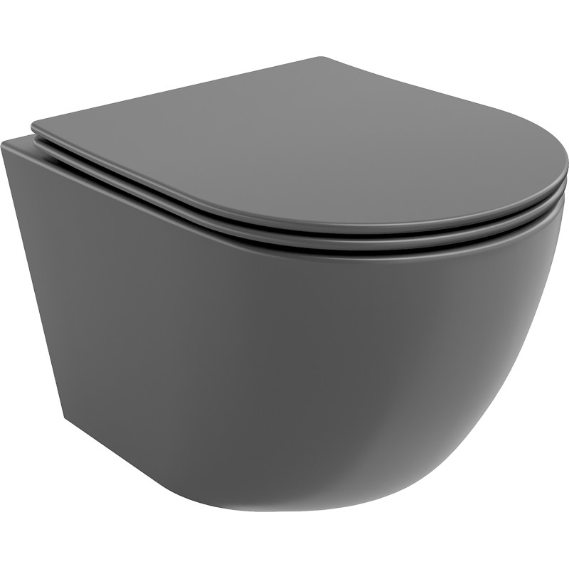 Mexen Lena Rimless WC-Schüssel mit Slim-Softclose-Sitz, Duroplast, dunkelgrau matt - 30224071