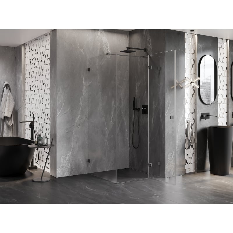 Mexen Lunar T schwenkbare Duschkabine rechts 90 x 90 cm, transparent, Gun Metal - 834T-090-090-95-00-P