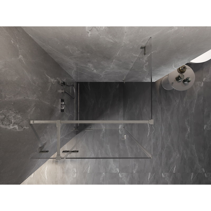 Mexen Lunar T linke, schwenkbare Duschkabine 100 x 100 cm, transparent, gebürstetes Nickel - 834T-100-100-97-00-L