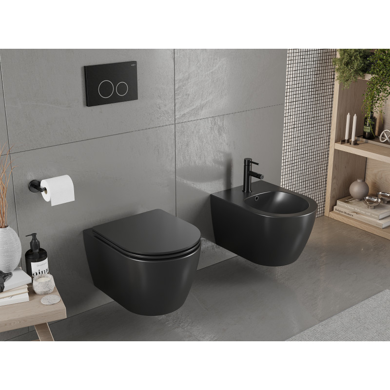 Mexen Carmen WC-Schüssel Rimless mit Slim-Softclose-Sitz, Duroplast, Schwarz Matt - 30881085