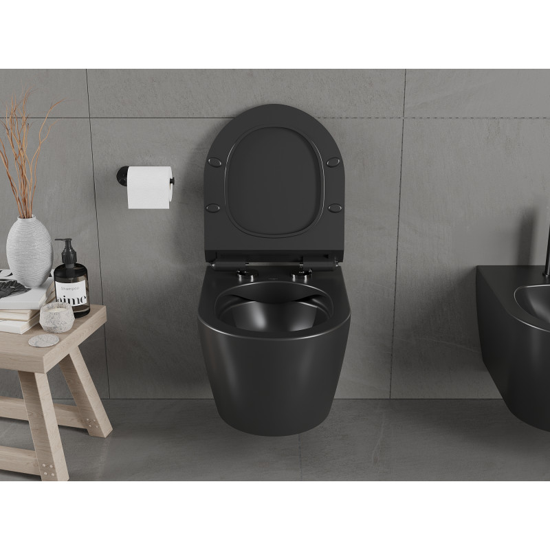 Mexen Carmen WC-Schüssel Rimless mit langsam schließendem Slim-Sitz, Duroplast, schwarz matt - 30880185