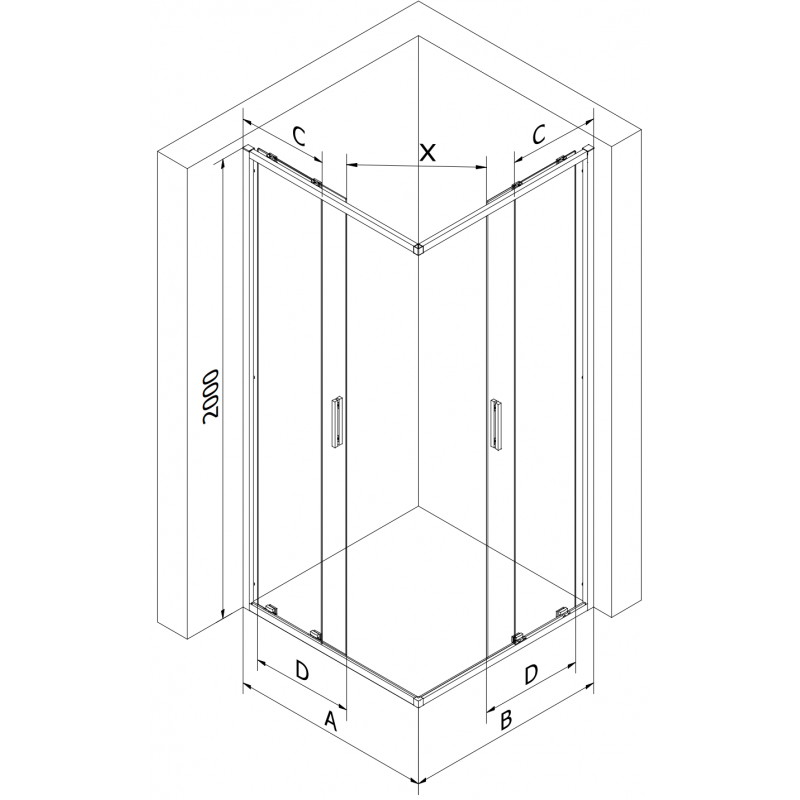 Mexen Exo quadratische Schiebeduschkabine 85 x 85 cm, transparent, gold - 8111-085-085-50-00