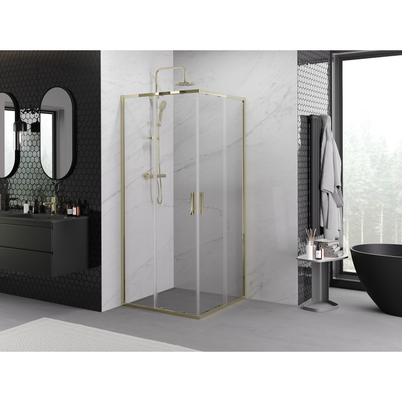 Mexen Exo quadratische Schiebeduschkabine 85 x 85 cm, transparent, gold - 8111-085-085-50-00