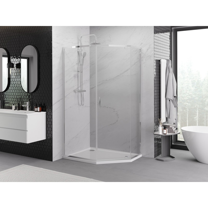 Mexen Exo-R fünfeckige Duschkabine, schwingbar 90 x 80 cm, transparent, Chrom - 812-090-080-01-00