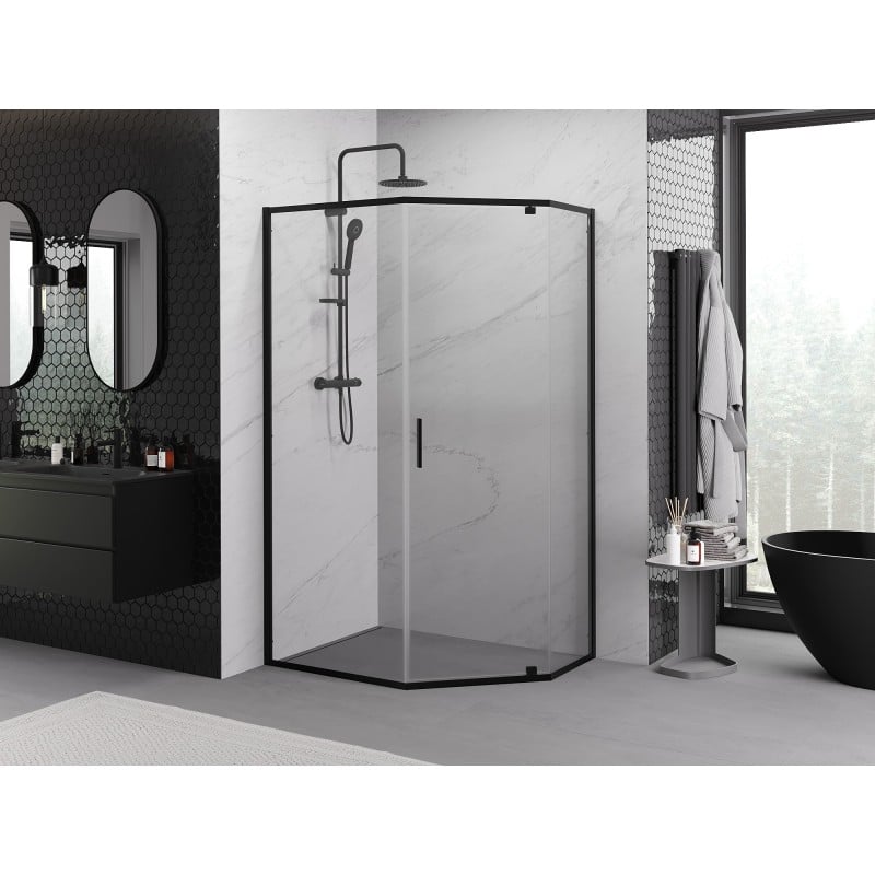 Mexen Exo fünfeckige Duschecke 90 x 80 cm, transparent, schwarz - 812-090-080-70-00