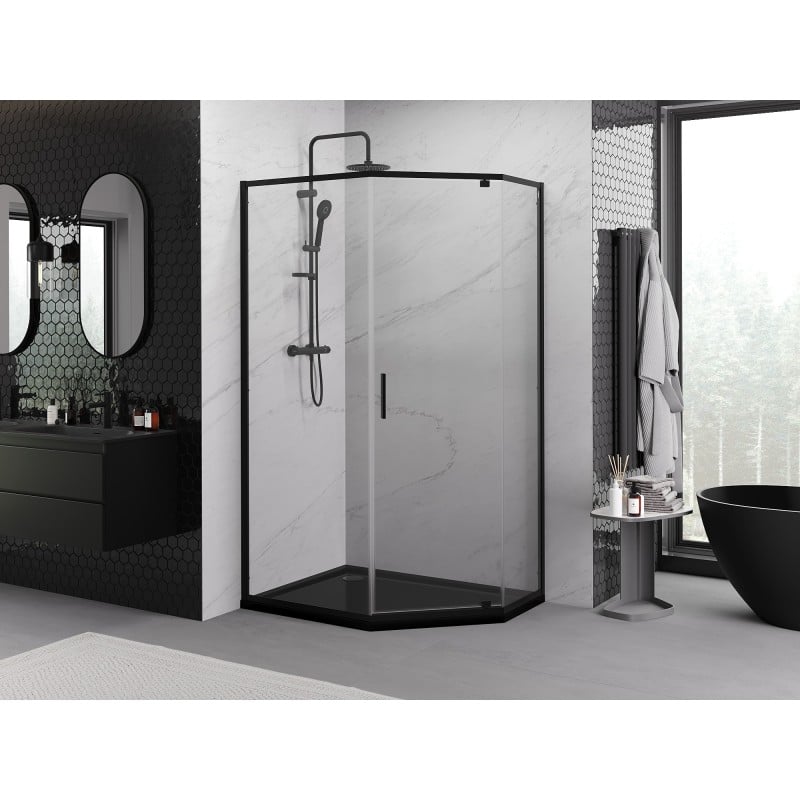 Mexen Exo fünfeckige Duschecke 90 x 80 cm, transparent, schwarz - 812-090-080-70-00
