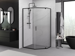 Mexen Exo Fünfeckige Duschkabine Schwenkbar 100 x 80 cm, Transparent, Schwarz - 812-100-080-70-00