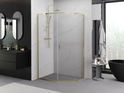 Mexen Exo fünfeckige Duschkabine mit Schwingtür 90 x 80 cm, transparent, gold - 812-090-080-50-00