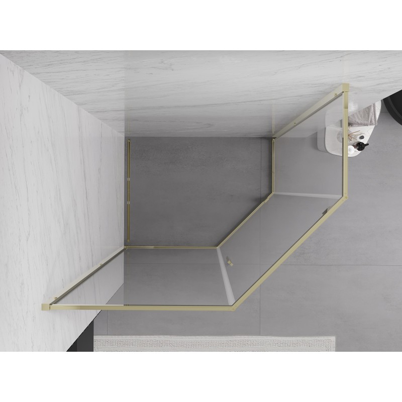 Mexen Exo fünfeckige Duschkabine mit Schwingtür 90 x 80 cm, transparent, gold - 812-090-080-50-00