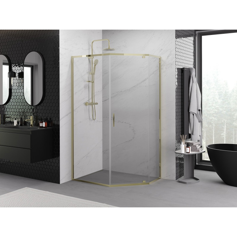 Mexen Exo-R fünfeckige Duschkabine mit Schwingtür 100 x 80 cm, transparent, gold - 812-100-080-50-00