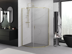 Mexen Exo Fünfeck-Duschkabine schwenkbar 100 x 80 cm, transparent, gold - 812-100-080-50-00
