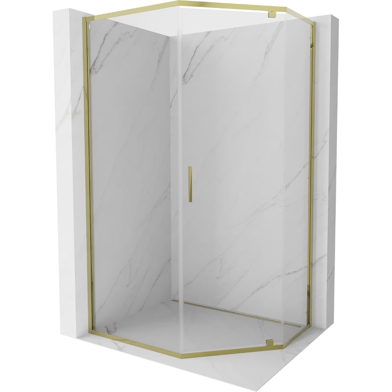 Mexen Exo-R fünfeckige Duschkabine mit Schwingtür 100 x 80 cm, transparent, gold - 812-100-080-50-00