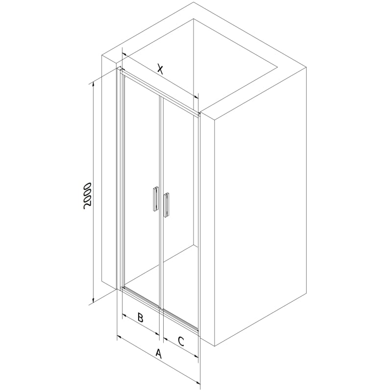 Mexen Exo-B Duo doppelflügelige Duschtür 110 cm, transparent, schwarz - 814-110-000-70-00