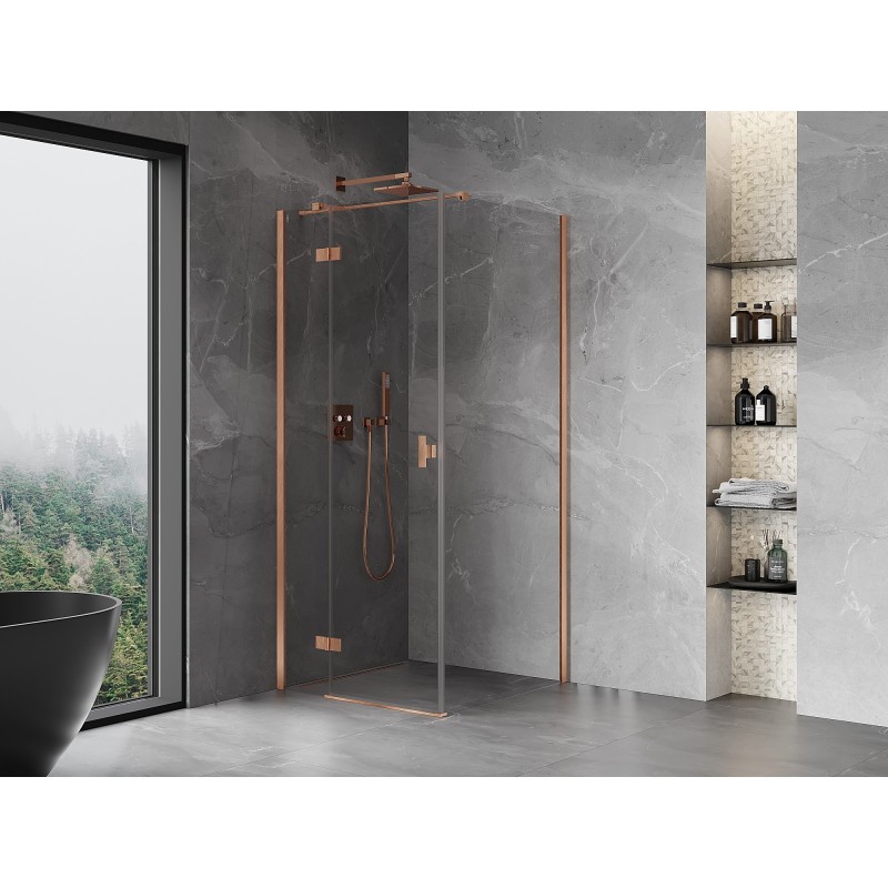 Mexen Mist-H T Duschkabine Schwingtür links 80 x 80 cm, transparent, gebürstetes Kupfer - 8A5T-080-080-65-00-L