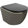 Mexen Lena WC-Schüssel Rimless mit absenkbarem Slim-Sitz, Duroplast, schwarz matt/goldenes Karomuster - 30224079