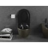 Mexen Lena WC-Schüssel Rimless mit absenkbarem Slim-Sitz, Duroplast, schwarz matt/goldenes Karomuster - 30224079