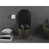 Mexen Lena WC-Schüssel Rimless mit langsam schließendem Deckel slim, Duroplast, schwarz matt/goldenes Karomuster - 30224079