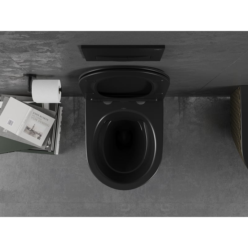 Mexen Lena WC-Schüssel Rimless mit absenkbarem Slim-Sitz, Duroplast, schwarz matt/goldenes Karomuster - 30224079