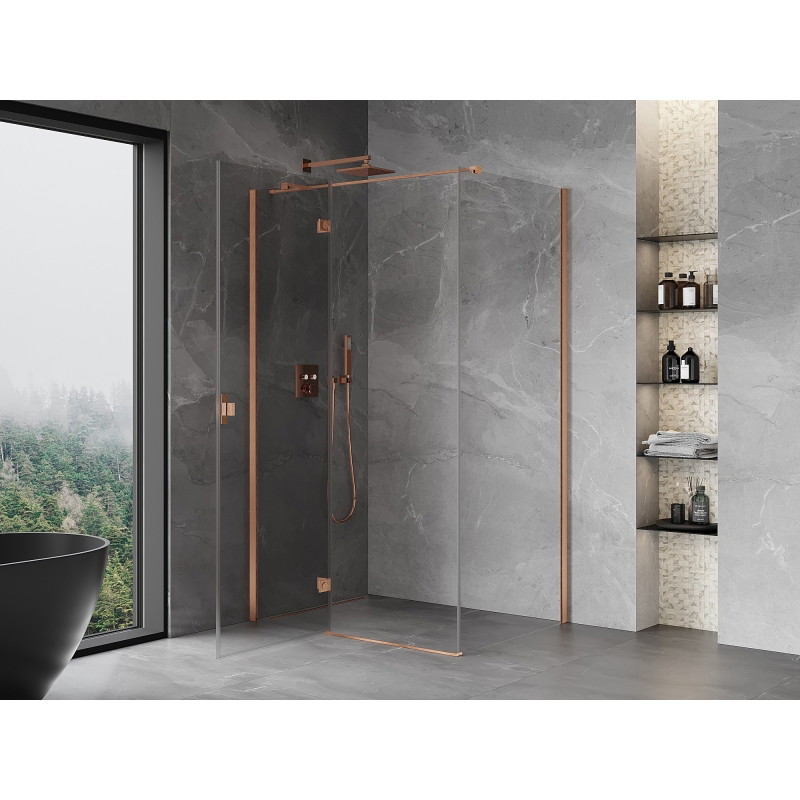 Mexen Mist-H T Duschkabine links schwenkbar 100 x 75 cm, transparent, gebürstetes Kupfer - 8A5T-100-075-65-00-L