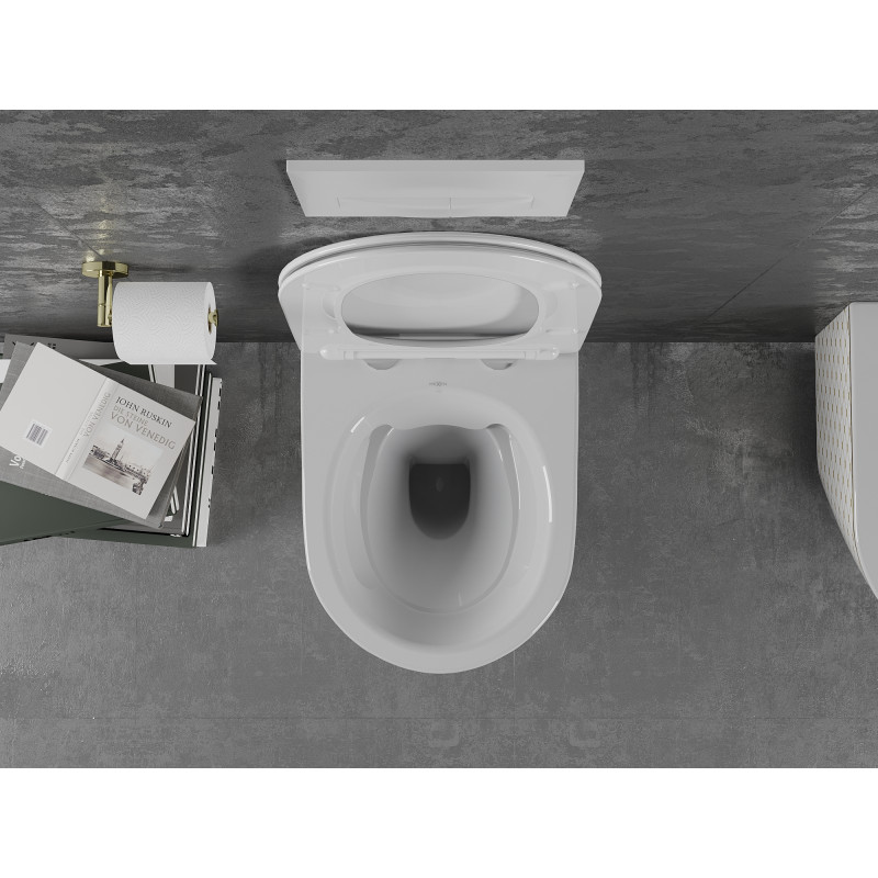 Mexen Lena WC-Schüssel Rimless mit Slim-Absenkautomatik-Sitz, Duroplast, weiß/goldenes Karomuster - 30224009