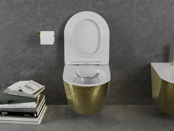 Mexen Lena WC-Schüssel Rimless mit langsam schließendem Slim-Sitz, Duroplast, weiß/goldenes Schuppenmuster - 30224008