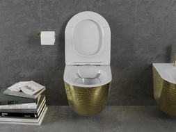 Mexen Lena WC-Schüssel Rimless mit Soft-Close-Slim-Sitz, Duroplast, weiß/goldenes Schuppenmuster - 30224008