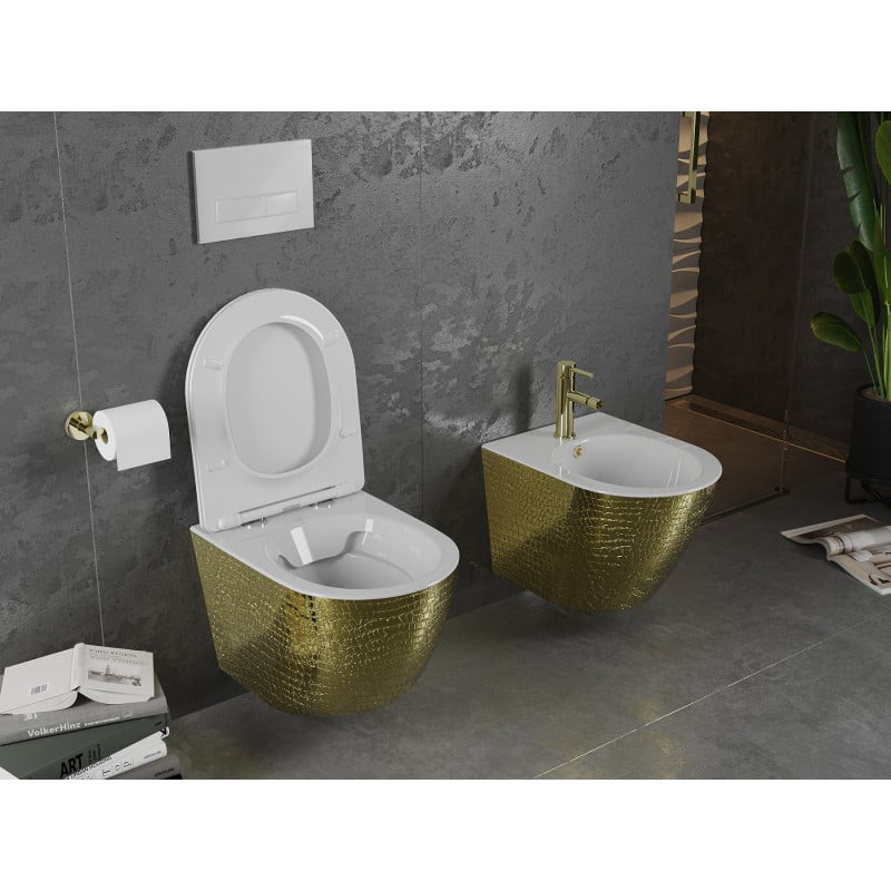 Mexen Lena WC-Schüssel Rimless mit Soft-Close-Slim-Sitz, Duroplast, weiß/goldenes Schuppenmuster - 30224008
