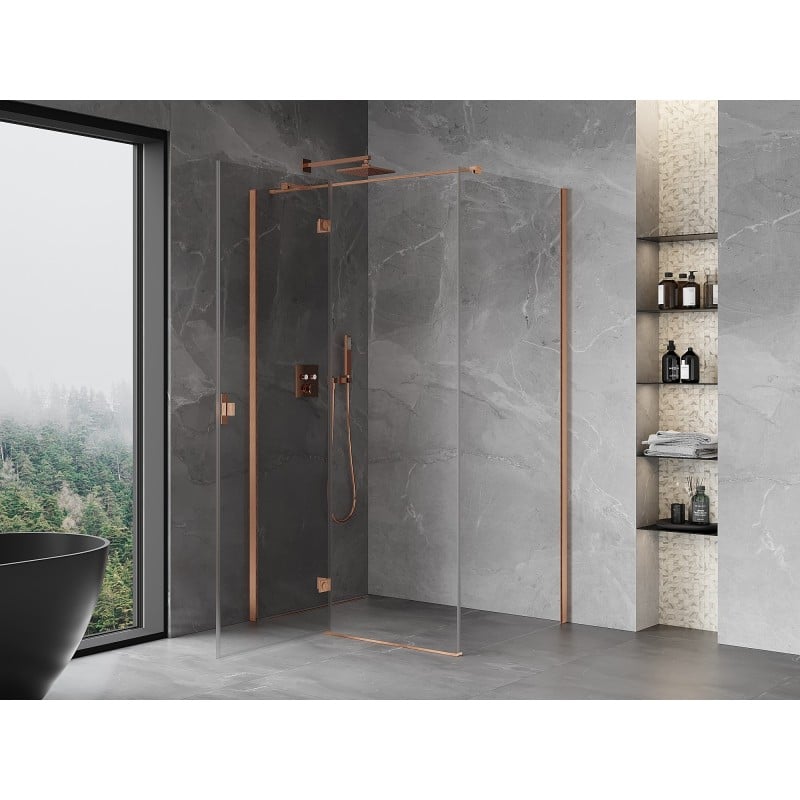 Mexen Mist-H T Duschkabine schwenkbar links 120 x 85 cm, transparent, gebürstetes Kupfer - 8A5T-120-085-65-00-L
