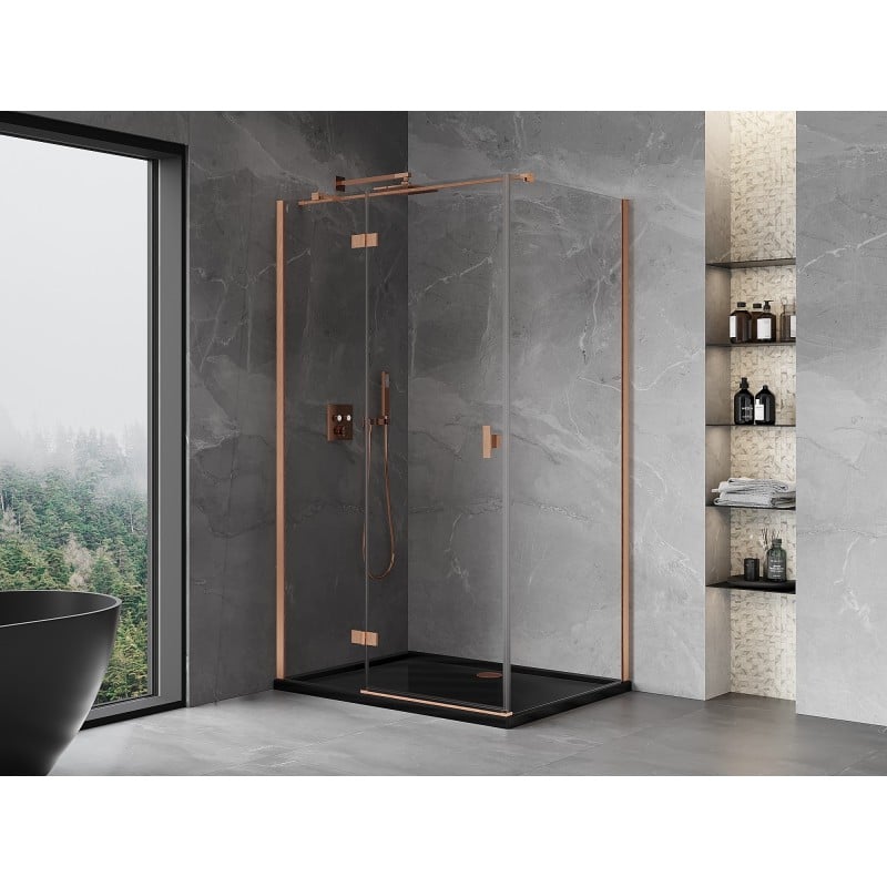 Mexen Mist-H T Duschkabine schwenkbar links 105 x 90 cm, transparent, gebürstetes Kupfer - 8A5T-105-090-65-00-L