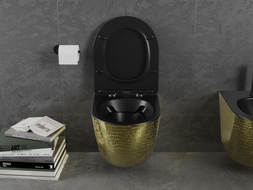 Mexen Lena WC-Schüssel Rimless mit langsam schließendem Slim-Sitz, Duroplast, Schwarz matt/Goldenes Schuppenmuster - 30224078