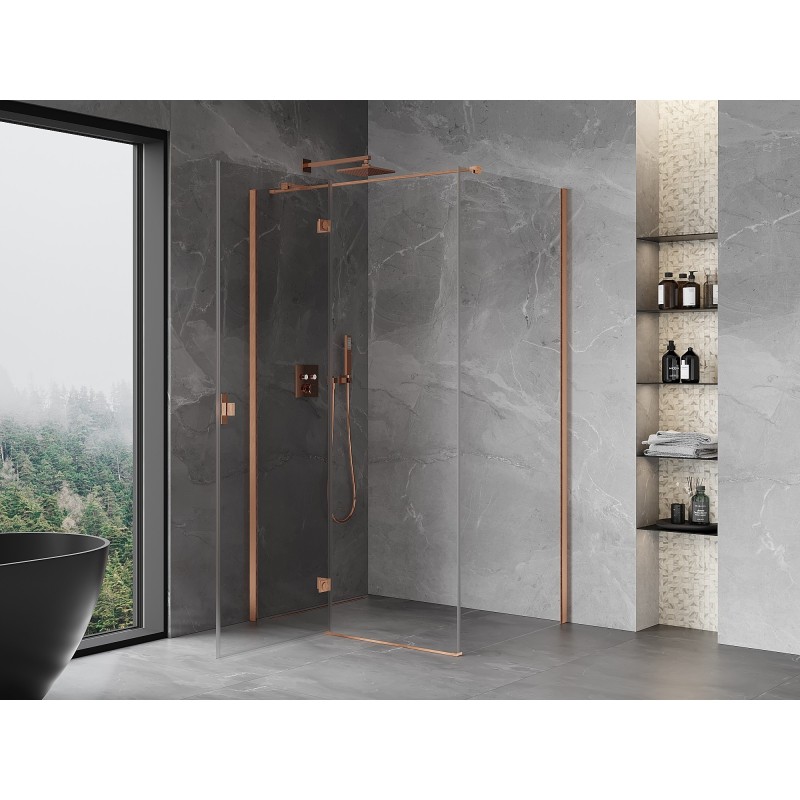 Mexen Mist-H T Duschkabine, links angeschlagene Tür, 75 x 100 cm, transparent, gebürstetes Kupfer - 8A5T-075-100-65-00-L