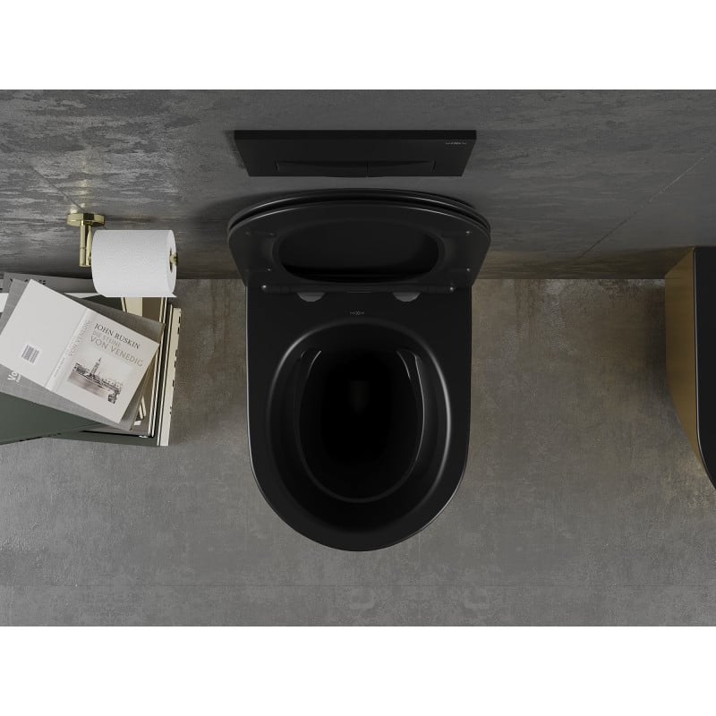 Mexen Lena WC-Schüssel Rimless mit Soft-Close-Slim-Deckel, Duroplast, Schwarz Matt/Gold - 30224076