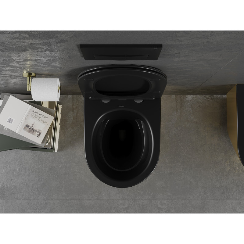 Mexen Lena WC-Schüssel Rimless mit Soft-Close-Slim-Sitz, Duroplast, schwarz matt/gold - 30224076