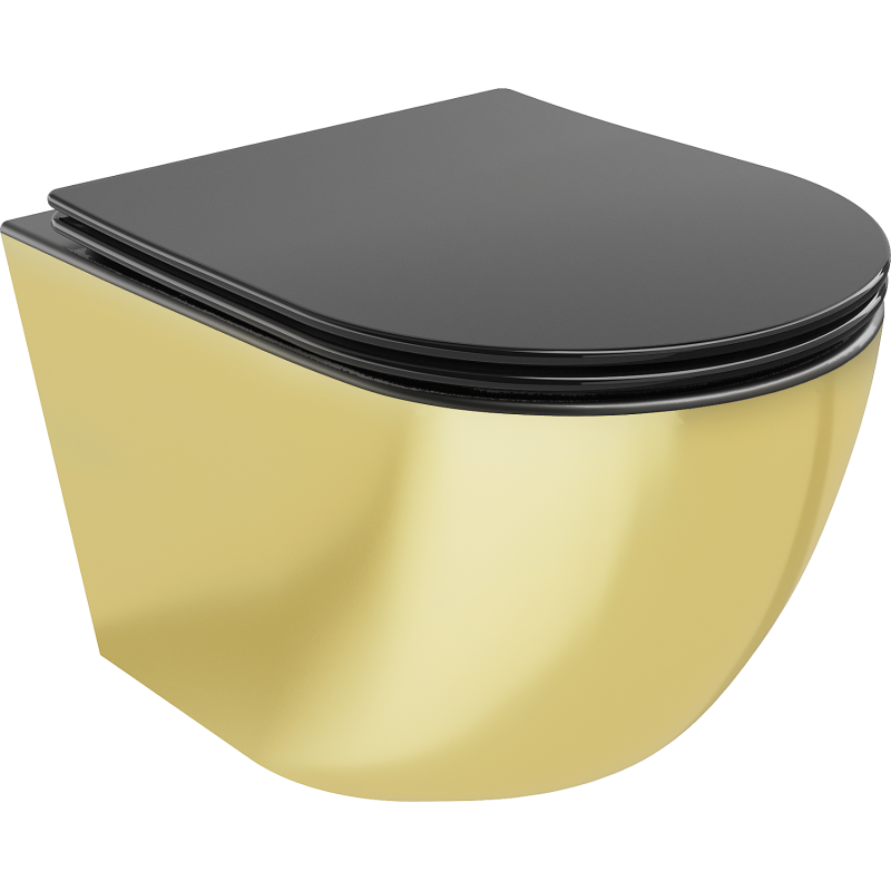 Mexen Lena WC-Schüssel Rimless mit Soft-Close-Slim-Sitz, Duroplast, schwarz matt/gold - 30224076