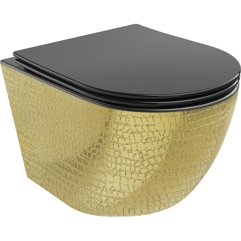 Mexen Lena WC-Schüssel Rimless mit Slim-Absenkautomatik, Duroplast, schwarz matt/goldenes Schuppenmuster - 30224078