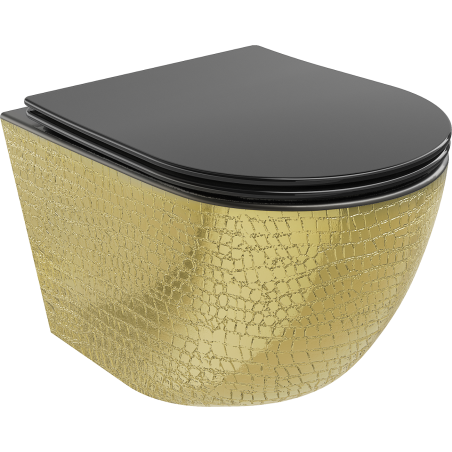 Mexen Lena WC-Schüssel Rimless mit Slim-Absenkautomatik, Duroplast, schwarz matt/goldenes Schuppenmuster - 30224078