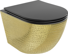 Mexen Lena WC-Schüssel Rimless mit langsam schließendem Slim-Sitz, Duroplast, Schwarz matt/Goldenes Schuppenmuster - 30224078