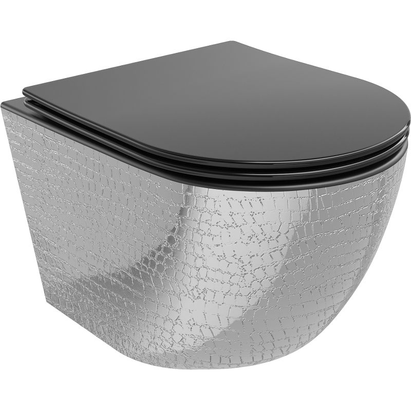 Mexen Lena WC-Schüssel Rimless mit Absenkautomatik Slim, Duroplast, schwarz matt/silbernes Schuppenmuster - 30224072