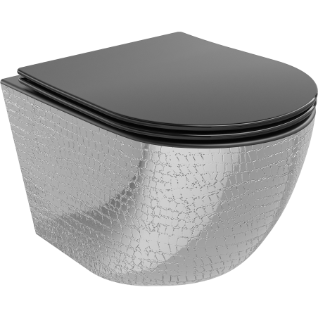 Mexen Lena WC-Schüssel Rimless mit Absenkautomatik Slim, Duroplast, schwarz matt/silbernes Schuppenmuster - 30224072